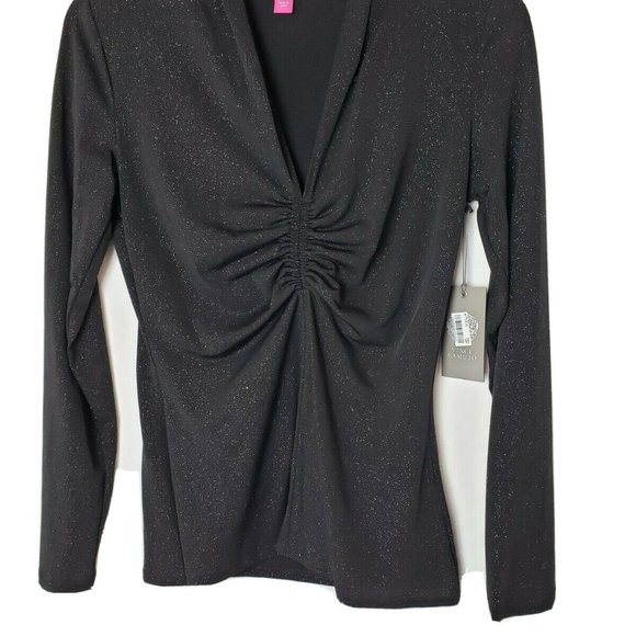 Vince Camuto Sparkle Ruched Top Rich Black XS - Picture 3 of 8